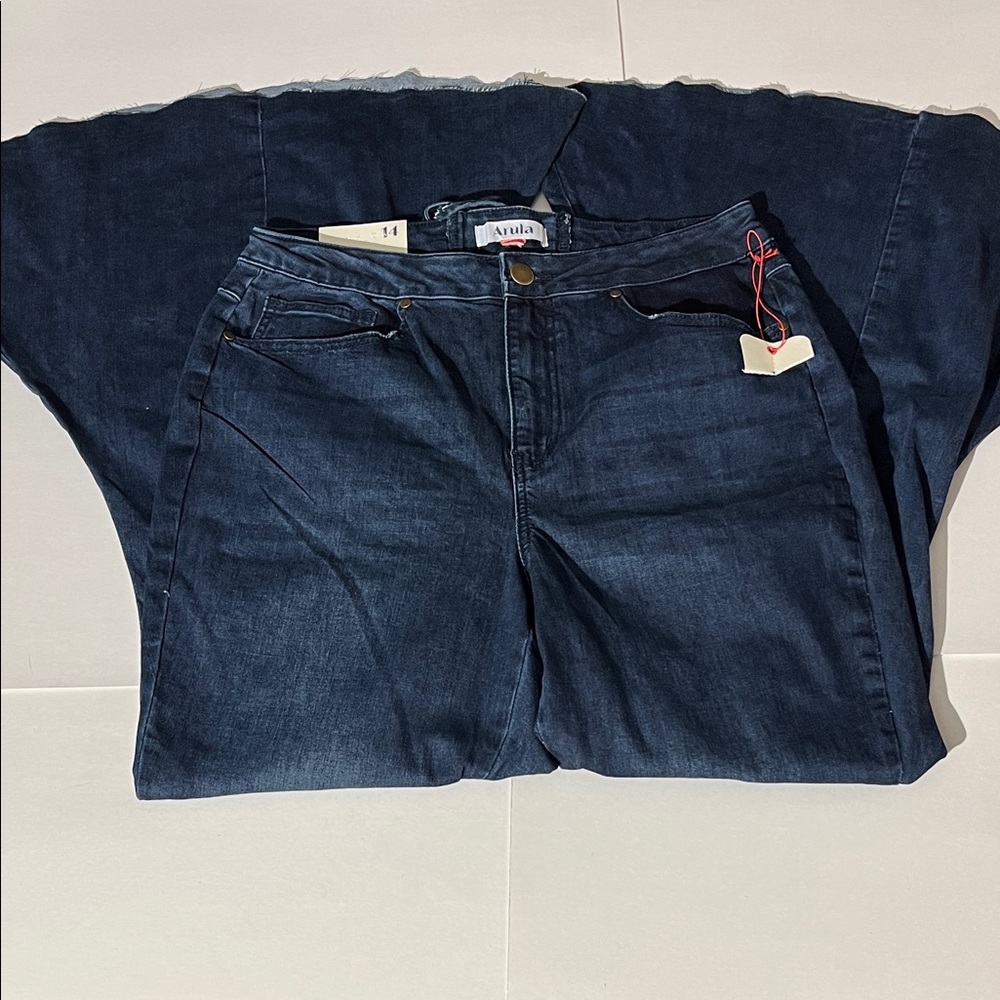 Arula 33.5" High-Rise Flare Denim Jeans Bellbottoms sz 14 NEW! Dark Wash Tall